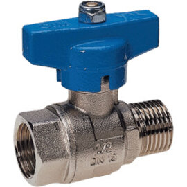 2/2-way ball valve brass design nickel-plated with butterfly handle with male/female thread