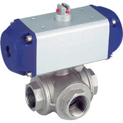 3/2-way ball valve stainless steel in L-and T-design with double-acting pneumatic rotary drive (90°)