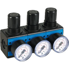 Spezial-Druckregler Baureihe Bloc 1 mit beidseitiger Druckversorgung und Manometer