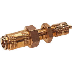 Quick coupling socket shutting off on one side nominal size 2,7 brass design in bulkhead version with quick connector connection