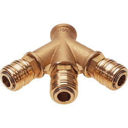 3-fold distributor brass design with quick coupling socket shutting off on one side nominal size 7,2