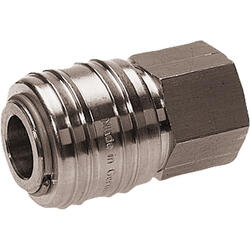 Quick coupling socket shutting off on one side nominal size 7,2 brass design nickel-plated with female thread