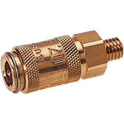Quick coupling socket shutting off on both sides nominal size 2,7 brass design with male thread