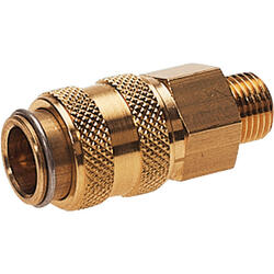 Quick coupling socket shutting off on both sides nominal size 5 brass design with male thread