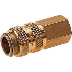 Quick coupling socket shutting off on both sides nominal size 5 brass design with female thread
