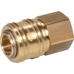 Quick coupling socket shutting off on both sides nominal size 7,2 brass design with female thread