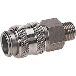 Quick coupling socket shutting off on one side nominal size 5 stainless steel design with male thread