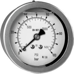Glycerine Bourdon tube pressure gauge nominal size 63, axial