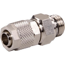 Straight quick connector brass design nickel-plated with cylindrical male thread and o-ring, swivelling