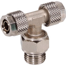 T-quick connector brass design nickel-plated with cylindrical male thread and o-ring, swivelling