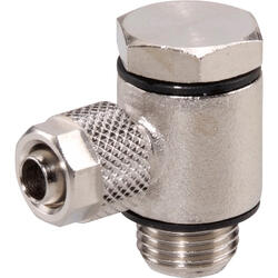 Elbow quick connector brass design nickel-plated with swivelling ring piece and female screw