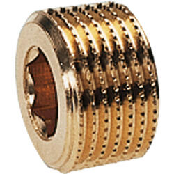 Plug screw brass design with tapered male thread and internal hexagon, without collar