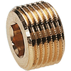 Plug screw brass design with cylindrical male thread and internal hexagon, without collar