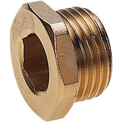 Plug screw brass design with cylindrical male thread and internal and external hexagon