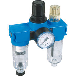 3-part service unit series Bloc 0 with manual/semi-automatic condensate drain and pressure gauge