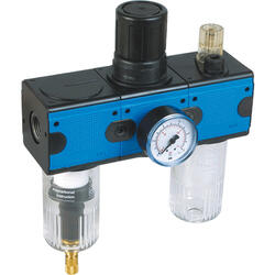 3-part service unit series Bloc 3 with automatic condensate drain and pressure gauge