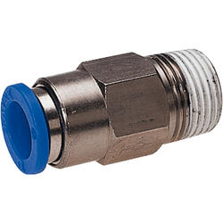 Straight lock-push-in fitting brass design nickel-plated with tapered male thread