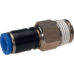 Straight rotating-push-in fitting PBT design with one ball bearing and tapered male thread, 360° turnable