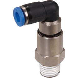 Elbow-rotating-push-in fitting PBT design with two ball bearings and tapered male thread, 360° turnable