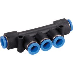Barbed T-connector M-Push 120 polymer design with three outlets
