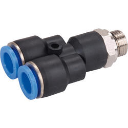 Y-push-in fitting M-Push 120 polymer design with cylindrical male thread, swivelling