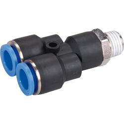 Y-push-in fitting M-Push 120 polymer design with tapered male thread, swivelling