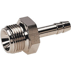 Threaded barbed tube fitting brass design nickel-plated with cylindrical male thread und 60°-inside taper