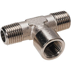 T-piece brass design nickel-plated with two tapered male threads and cylindrical female thread