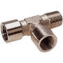 T-piece brass design nickel-plated with tapered male thread and two cylindrical female threads