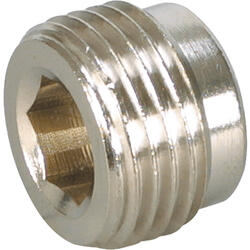 Plug screw brass design nickel-plated with cylindrical male thread and internal hexagon, without collar
