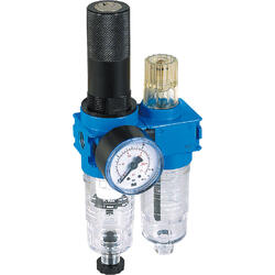 2-part service unit series Bloc 0 lockable with manual/semi-automatic condensate drain and pressure gauge