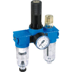3-part service unit series Bloc 0 lockable with manual/semi-automatic condensate drain and pressure gauge