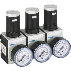 Pressure regulator series ProBloc 1 with pressure supply on both sides and pressure gauge