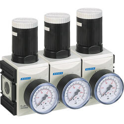 Pressure regulator series ProBloc 2 with pressure supply on both sides and pressure gauge
