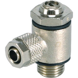 Flow control valve with hinge mounting brass design nickel-plated slotted head screw including and quick connector connection