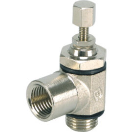 Exhaust air flow non-return valve with swivel piece of brass design, including knurled screw and lock nut