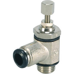 Exhaust air flow non-return valve with swivel piece brass design nickel-plated with push-in connector including knurled screw and lock nut