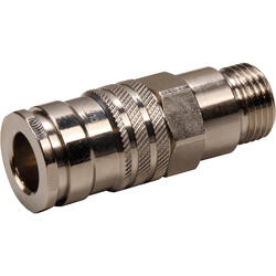 Quick coupling socket shutting off on both sides nominal size 10 brass design nickel-plated with male thread
