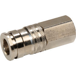 Quick coupling socket shutting off on both sides nominal size 10 brass design nickel-plated with female thread