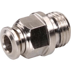 Straight push-in fitting M-Push 220 brass design nickel-plated with cylindrical male thread and internal and external hexagon