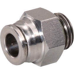 Straight push-in fitting M-Push 230 stainless steel design with cylindrical male thread and external hexagon