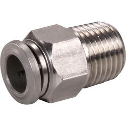 Straight push-in fitting M-Push 230 stainless steel design with tapered male thread and external hexagon