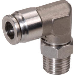 Elbow push-in fitting M-Push 230 stainless steel design with tapered male thread, swivelling