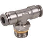 T-push-in fitting M-Push 230 stainless steel design with cylindrical male thread, swivelling