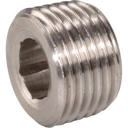 Plug screw stainless steel design with tapered male thread and internal hexagon, without collar