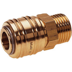 Quick coupling socket shutting off on one side nominal size 7,2 brass design with male thread