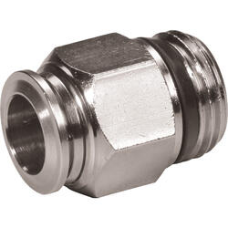 Straight push-in fitting M-Push 220 brass design nickel-plated with tapered male thread and internal and external hexagon