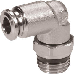 Elbow push-in fitting M-Push 220 brass design nickel-plated with tapered male thread, swivelling