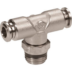 T-push-in fitting M-Push 220 brass design nickel-plated with tapered male thread, swivelling