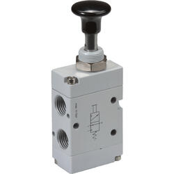 3/2-way-button valve in NC-design, monostable with spring return